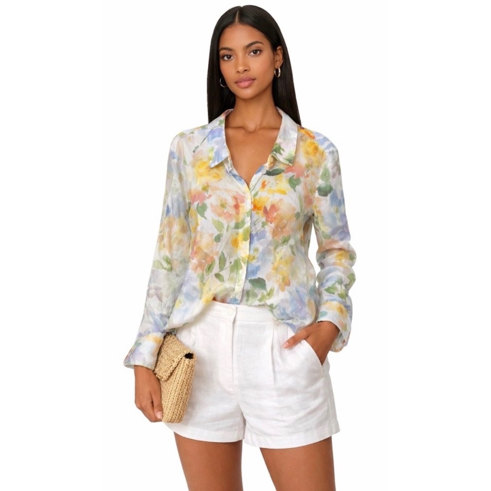 Bailey 44 Watercolor Floral Button Down Shirt Long Sleeve Multi Color Large
